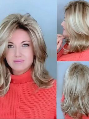 Layered Brunette Medium-Length Women's Wig - Natural Blonde highlights